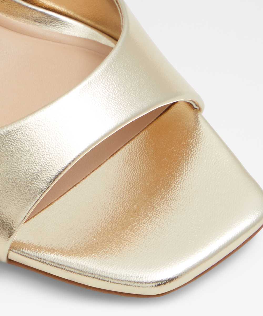 Sandalias de tacón de mujer con punta cuadrada - Oro Oro-2