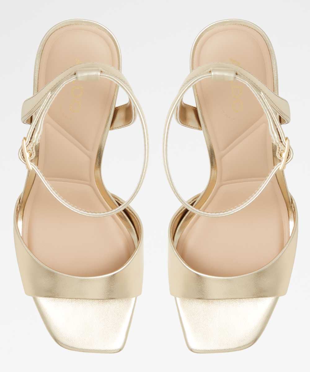 Sandalias de tacón de mujer con punta cuadrada - Oro Oro-7
