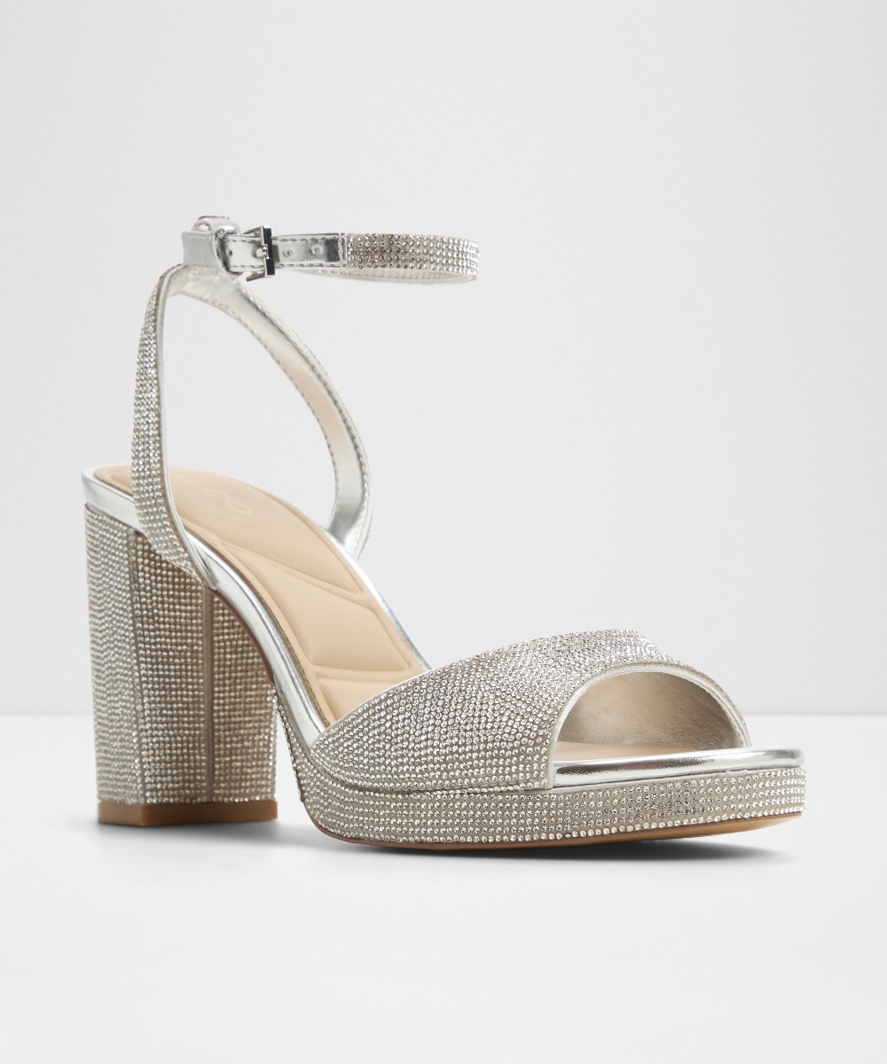Sandalias de tacón de mujer con punta redonda - Aldo - Plata metalizada Plata metalizada-4