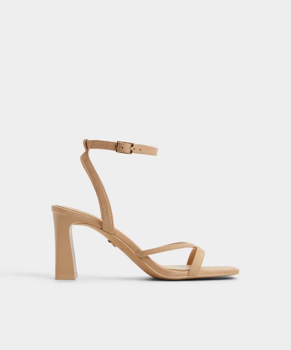 Sandalias de tacón de mujer con punta cuadrada - Beige Beige-1