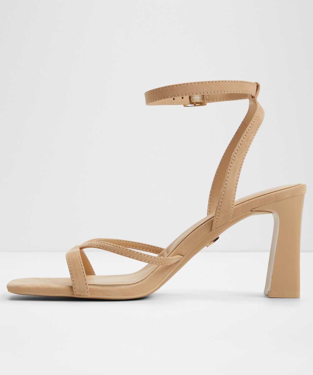 Sandalias de tacón de mujer con punta cuadrada - Beige Beige-2