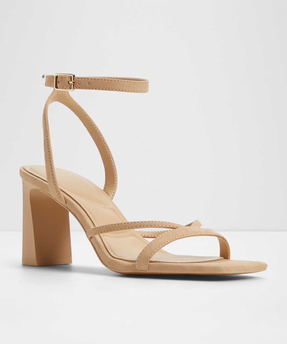 Sandalias de tacón de mujer con punta cuadrada - Beige Beige-4
