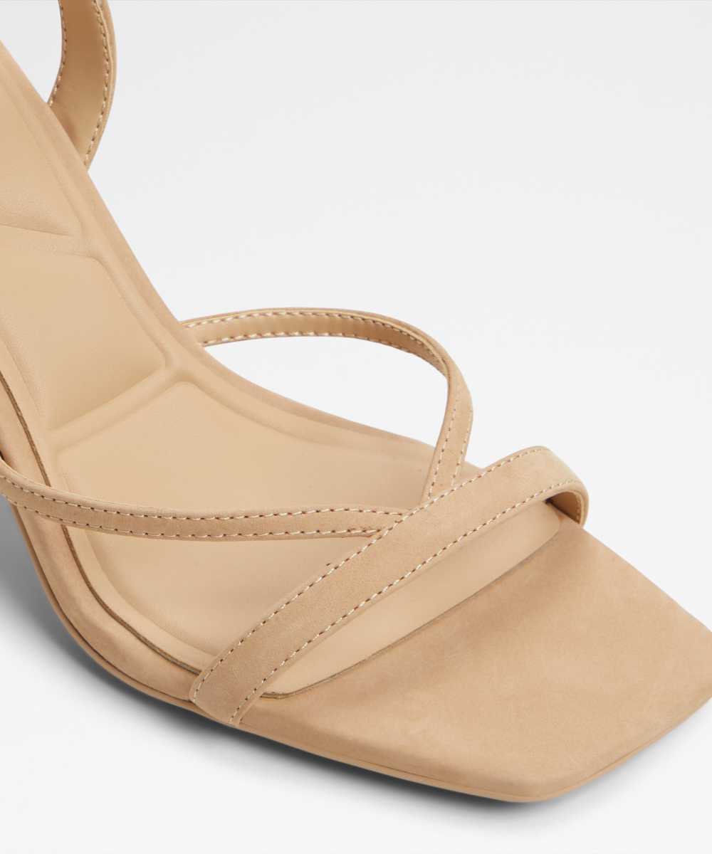 Sandalias de tacón de mujer con punta cuadrada - Beige Beige-5