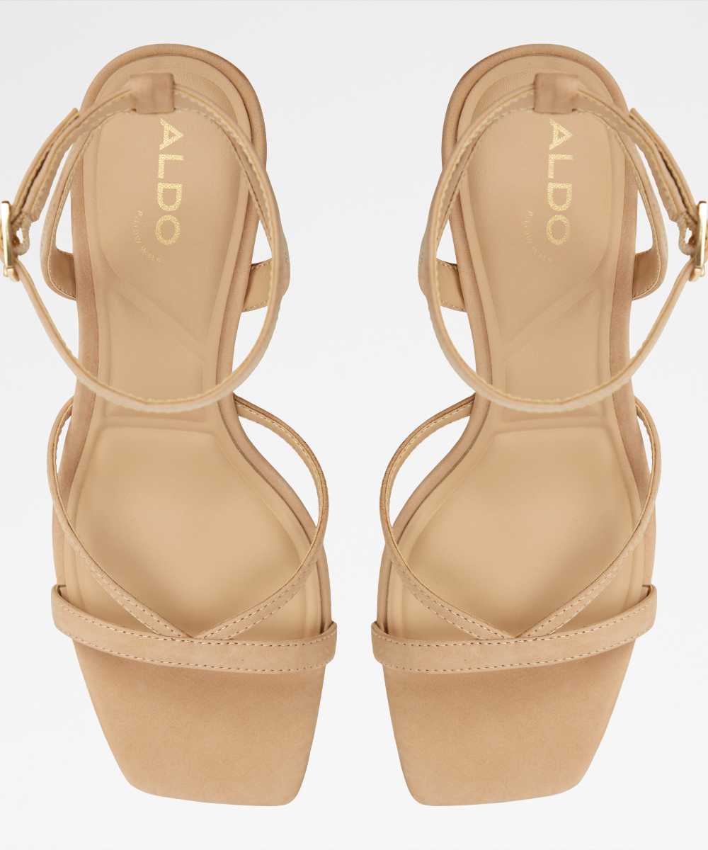 Sandalias de tacón de mujer con punta cuadrada - Beige Beige-6