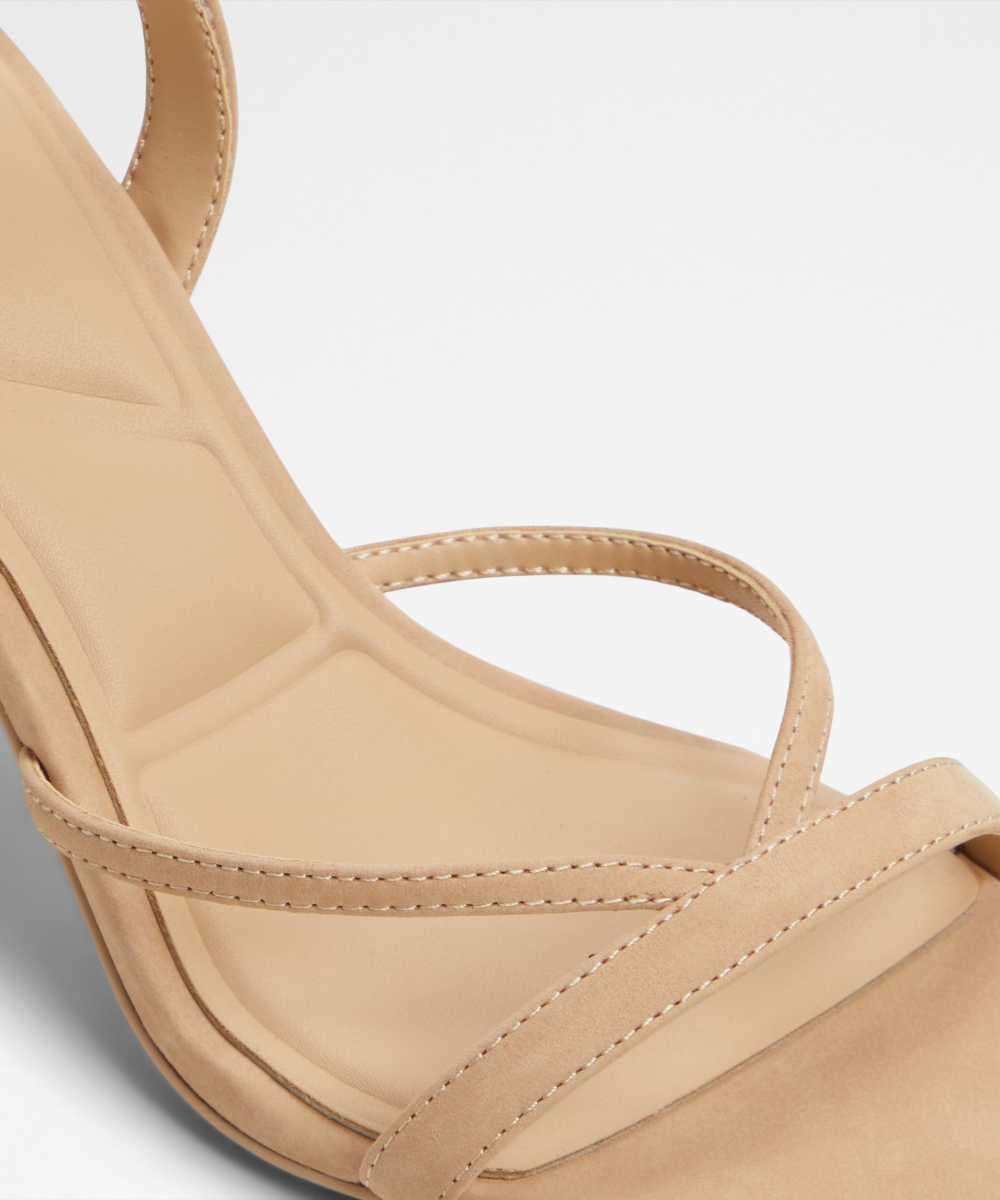 Sandalias de tacón de mujer con punta cuadrada - Beige Beige-7