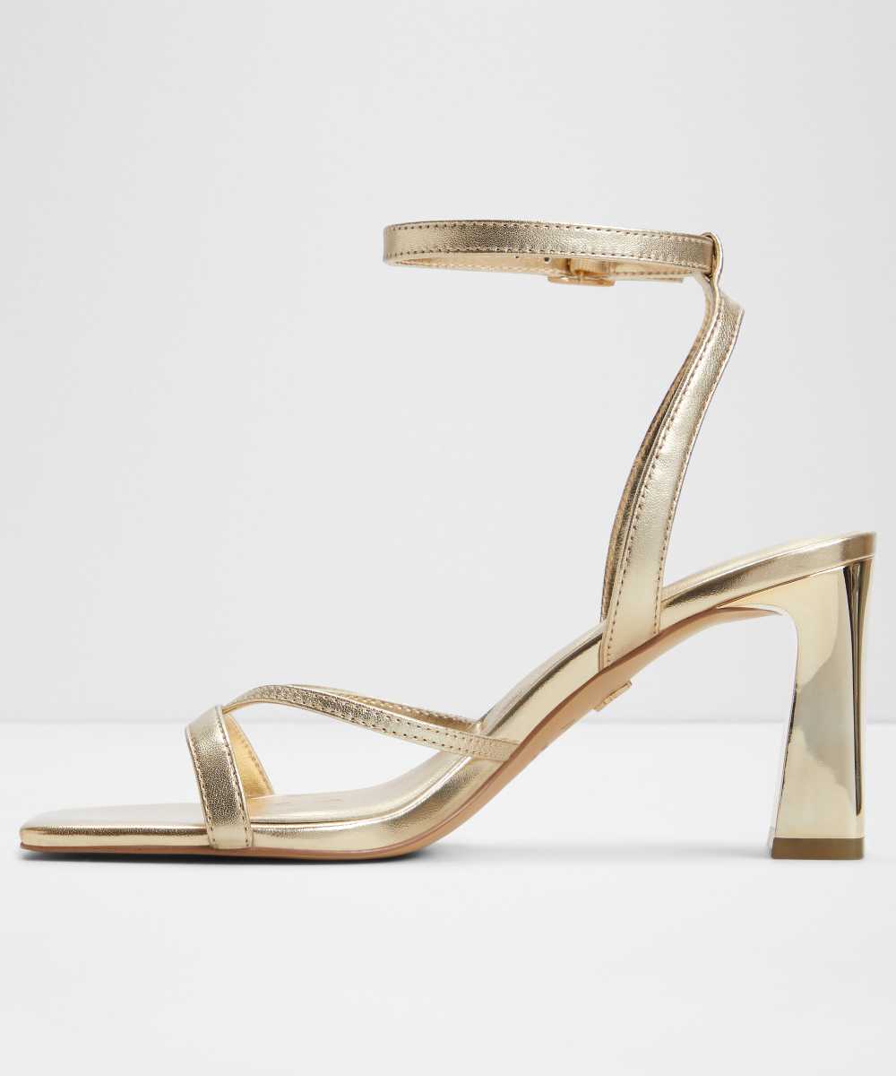 Sandalias de tacón de mujer con punta cuadrada - Oro Oro-2