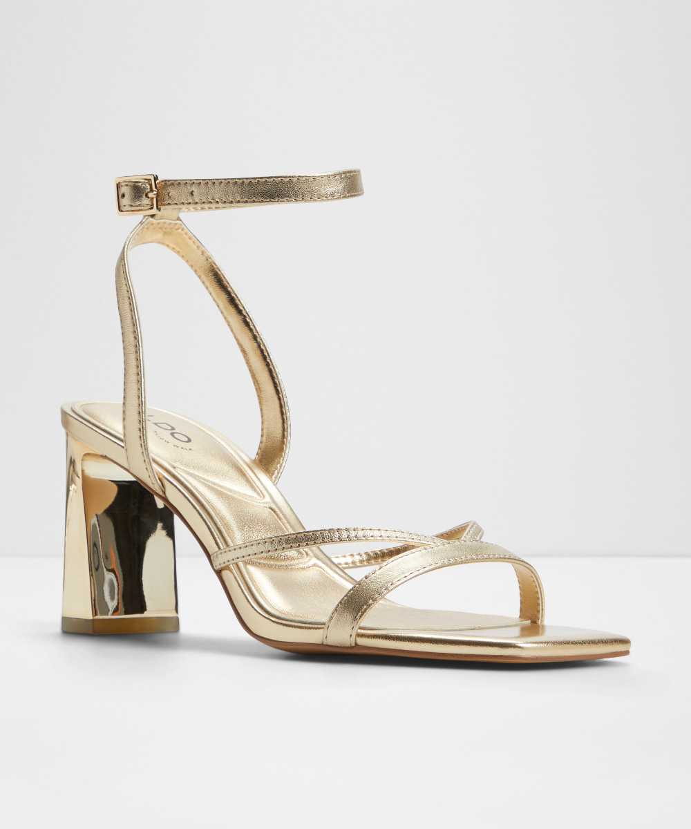 Sandalias de tacón de mujer con punta cuadrada - Oro Oro-4