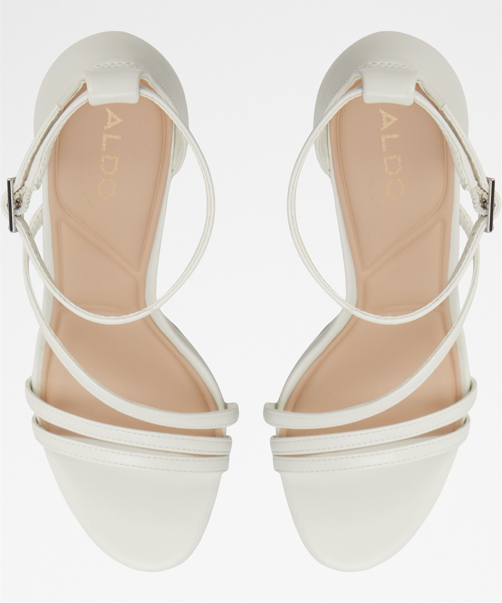 Sandalias de tacón de mujer con punta redonda - Oro Blanco-3