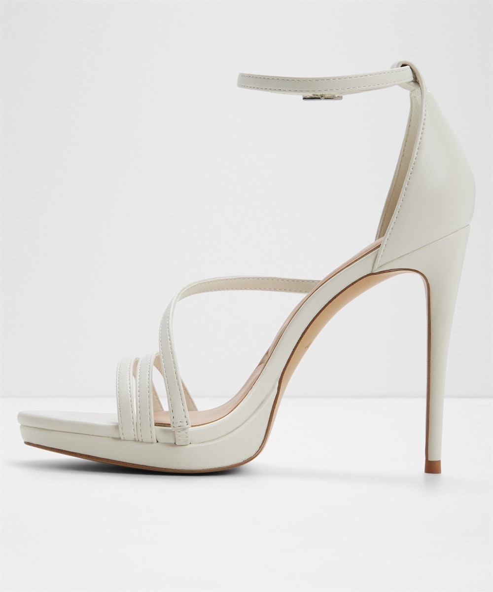 Sandalias de tacón de mujer con punta redonda - Oro Blanco-4