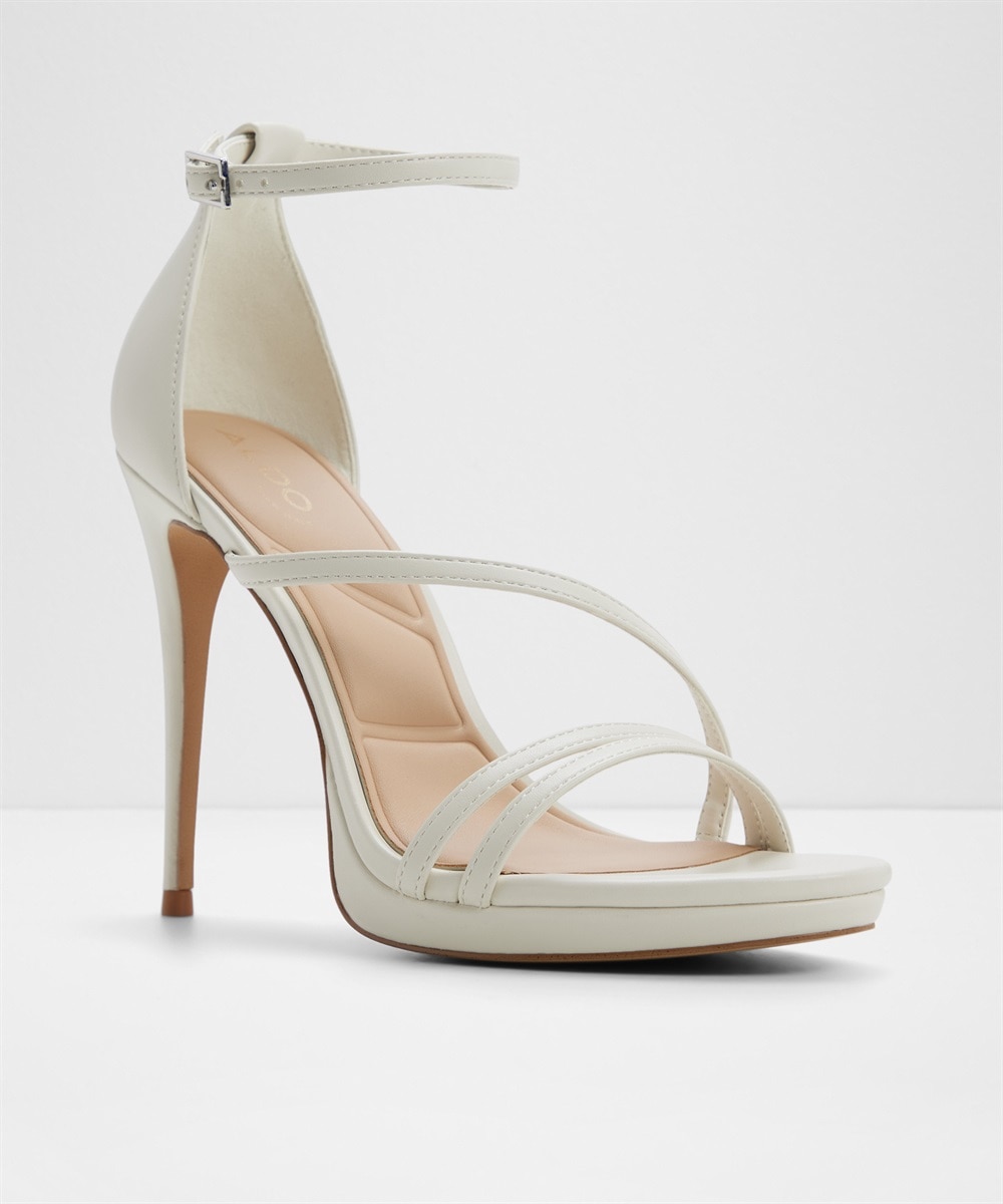 Sandalias de tacón de mujer con punta redonda - Oro Blanco-5