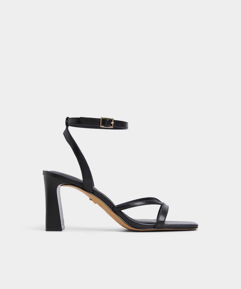 Sandalias de tacón de mujer con punta cuadrada - Negro Negro-1