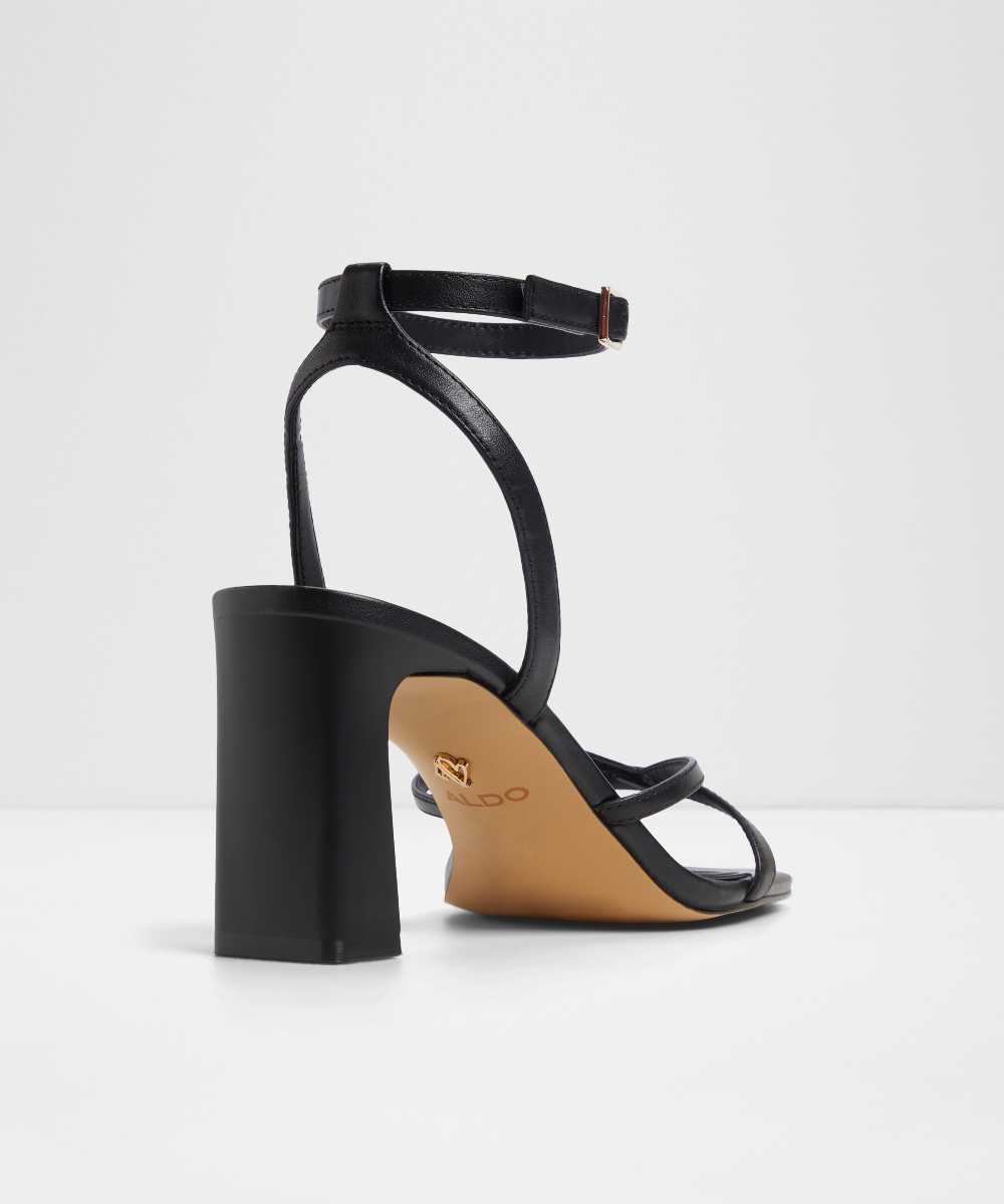 Sandalias de tacón de mujer con punta cuadrada - Negro Negro-3