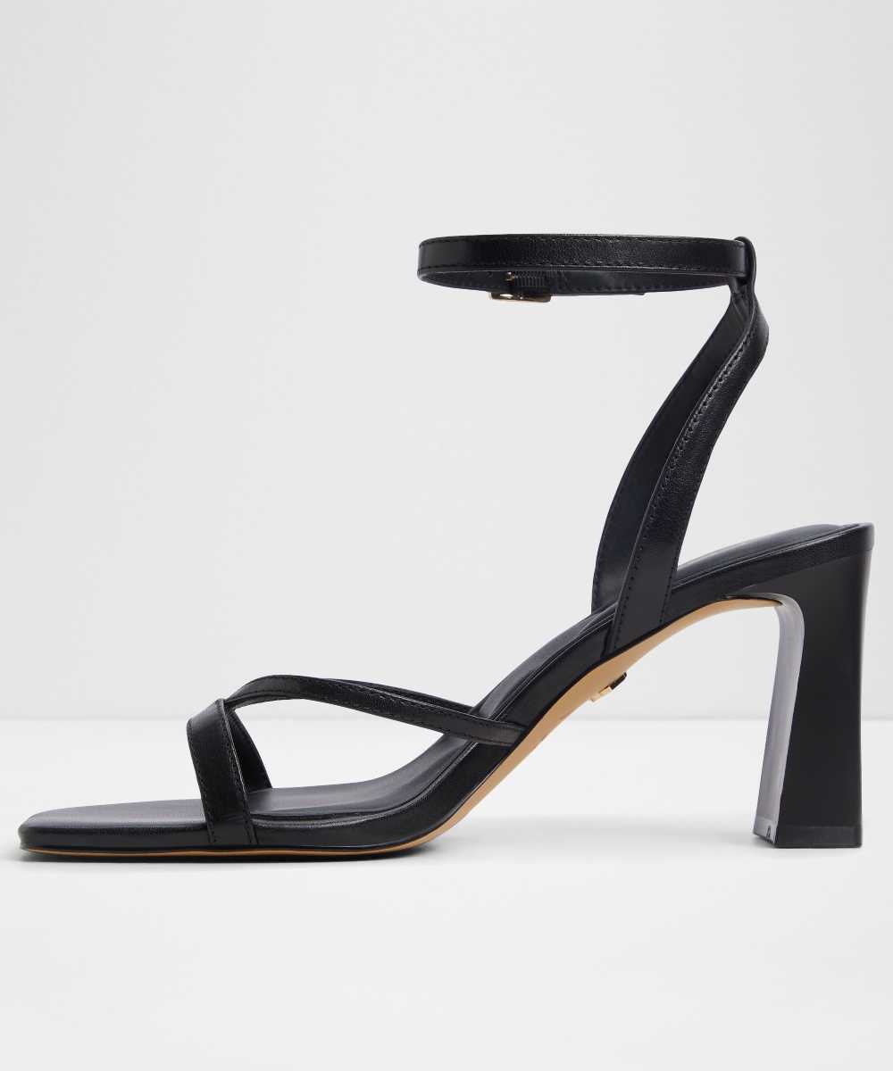 Sandalias de tacón de mujer con punta cuadrada - Negro Negro-2