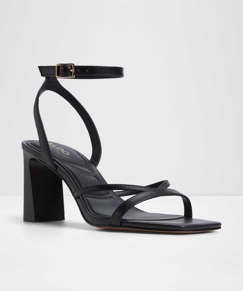 Sandalias de tacón de mujer con punta cuadrada - Negro Negro-4