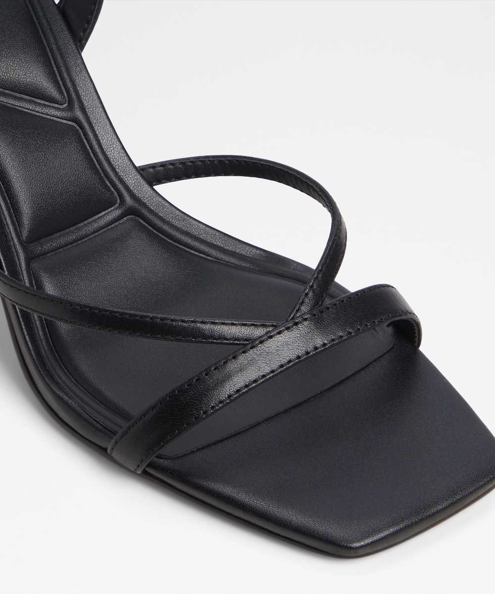 Sandalias de tacón de mujer con punta cuadrada - Negro Negro-5