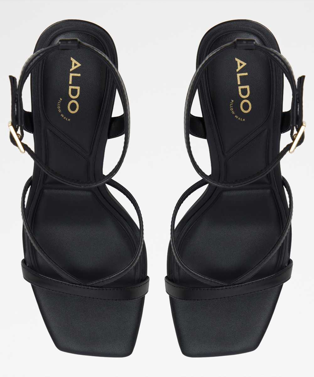 Sandalias de tacón de mujer con punta cuadrada - Negro Negro-6
