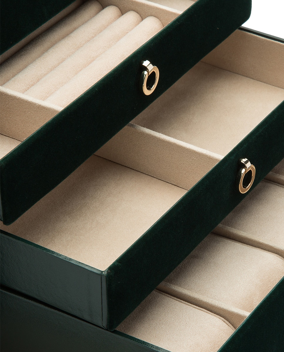 Joyero Zoe de terciopelo verde con 4 bandejas - Wolf - Verde oscuro Verde oscuro-5