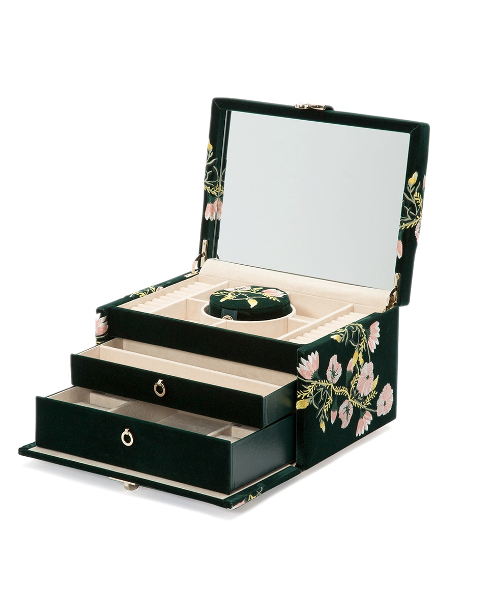 Joyero Zoe de terciopelo verde con 3 bandejas - Wolf - Verde oscuro Verde oscuro-3