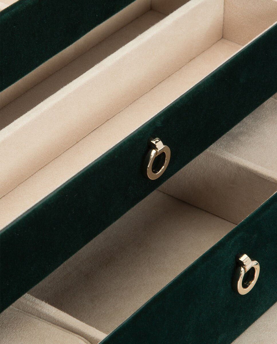 Joyero Zoe de terciopelo verde con 3 bandejas - Wolf - Verde oscuro Verde oscuro-5