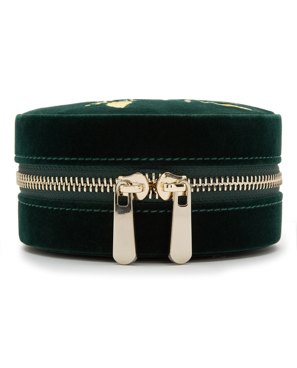 Joyero Zoe de viaje de terciopelo verde y cremallera - Wolf - Verde oscuro Verde oscuro-2