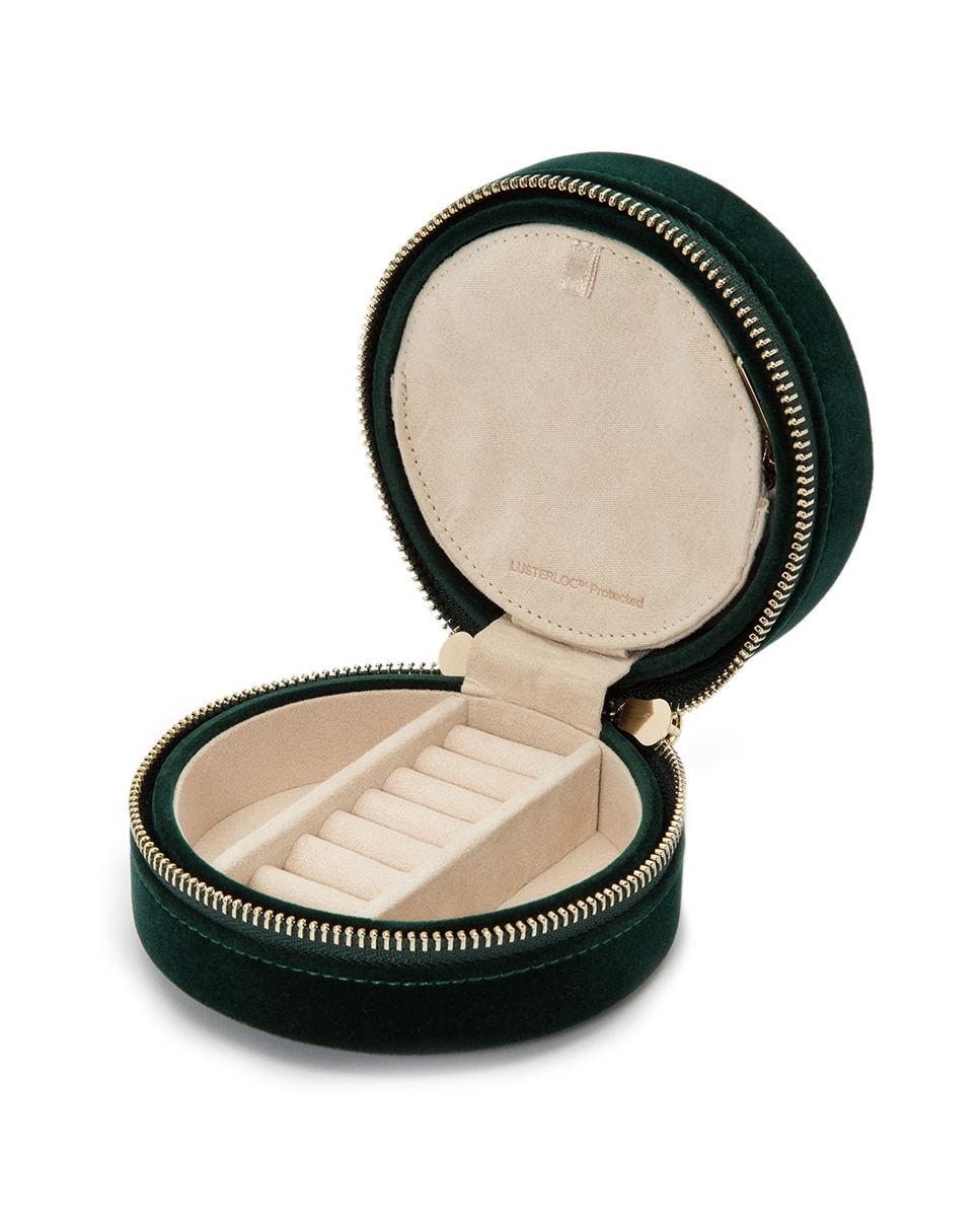Joyero Zoe de viaje de terciopelo verde y cremallera - Wolf - Verde oscuro Verde oscuro-4