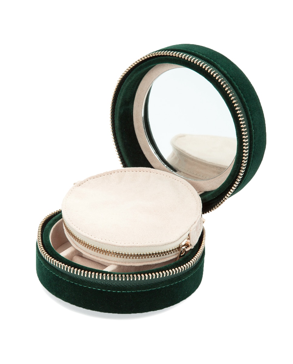 Joyero Zoe de viaje de terciopelo verde y cremallera - Wolf - Verde oscuro Verde oscuro-5