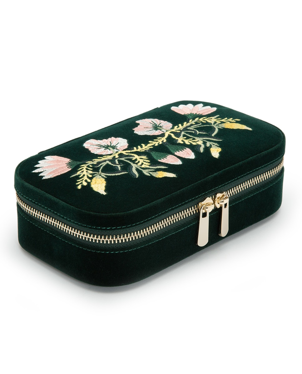 Joyero Zoe de viaje de terciopelo verde con cremallera - Wolf - Verde oscuro Verde oscuro-2