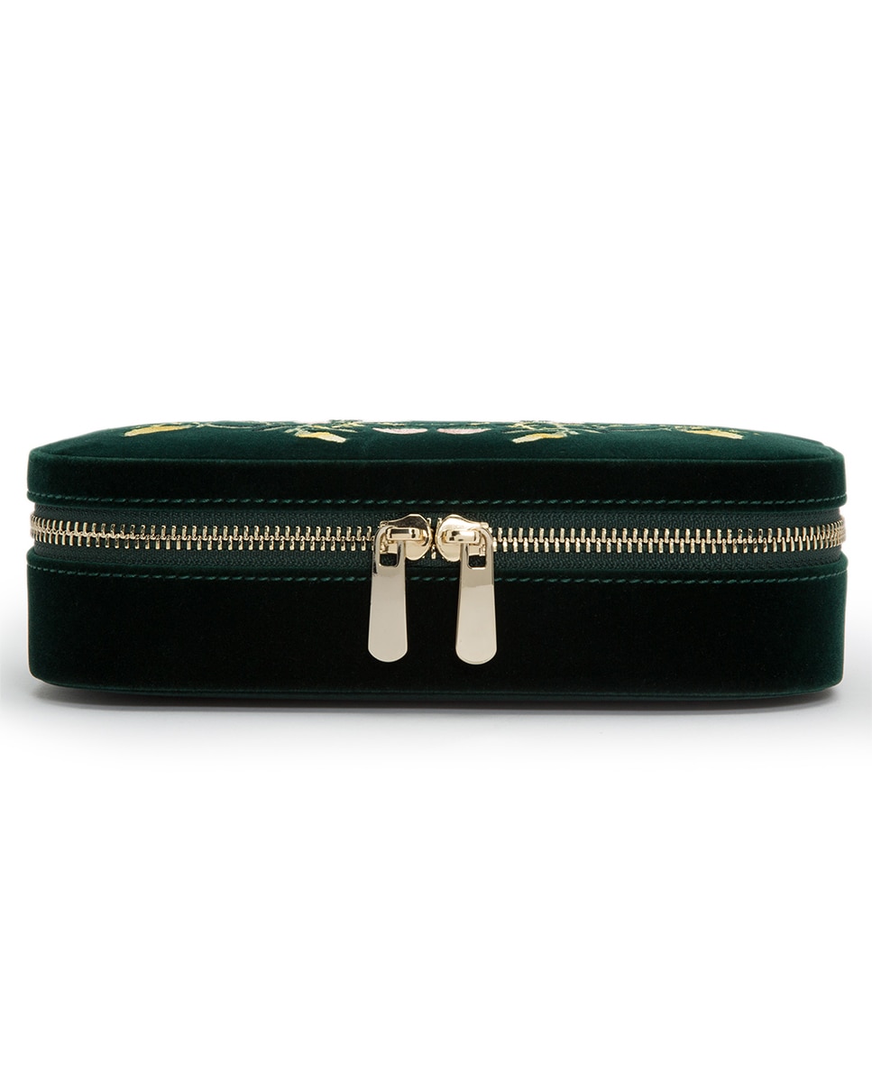 Joyero Zoe de viaje de terciopelo verde con cremallera - Wolf - Verde oscuro Verde oscuro-3