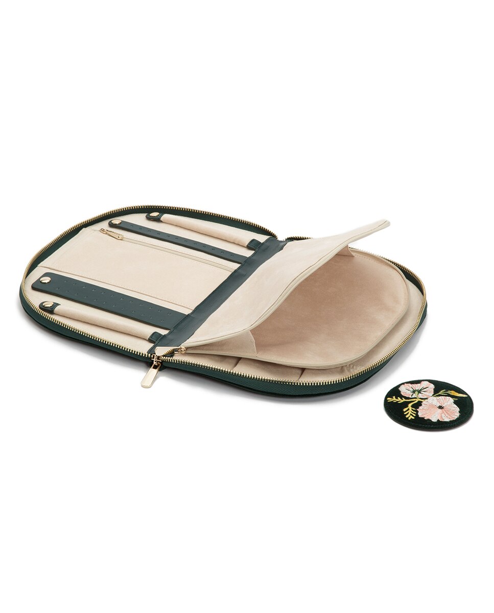 Joyero Zoe de viaje de terciopelo verde y cremallera - Wolf - Verde oscuro Verde oscuro-6