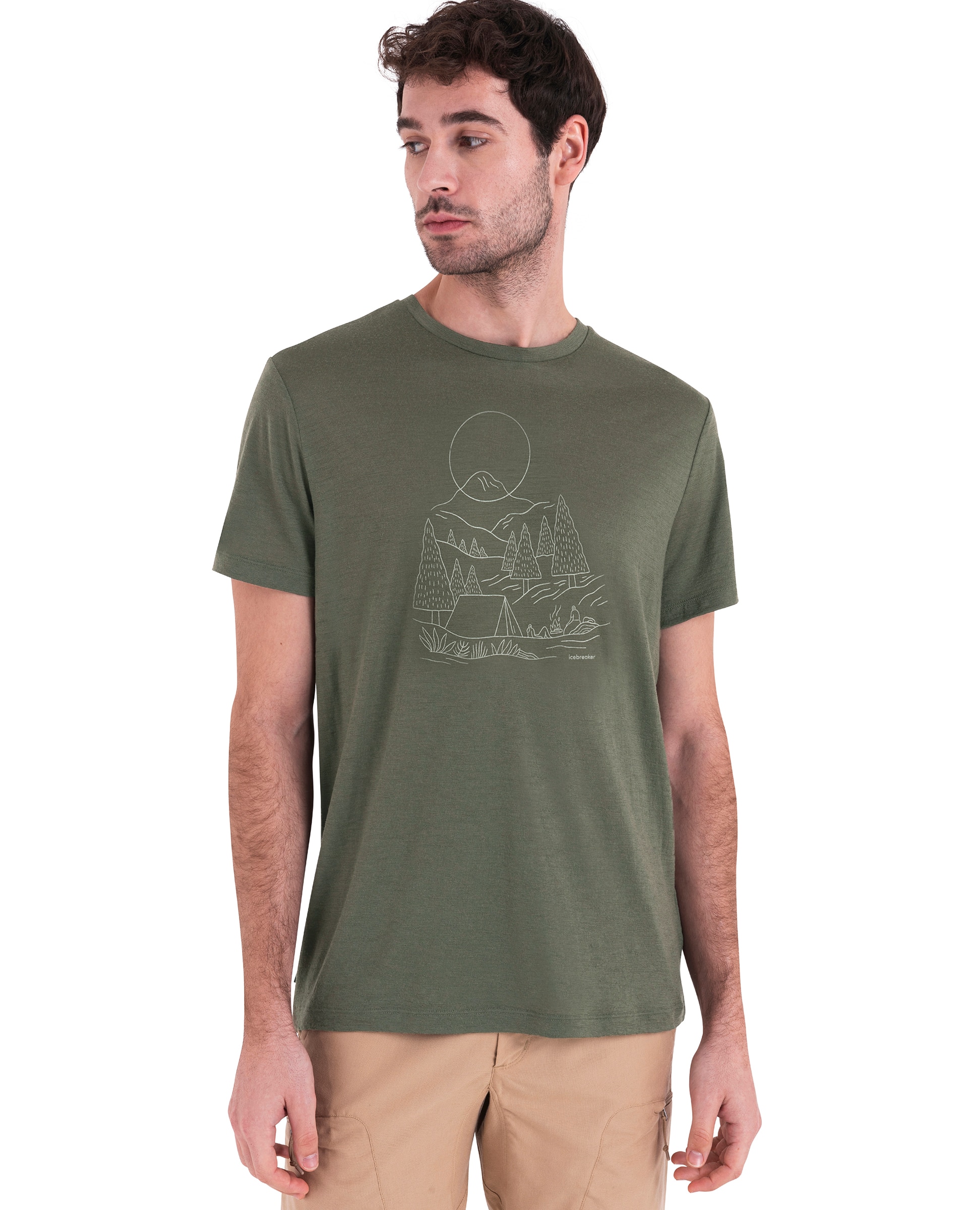 Imagen 3 de Camiseta Hombre M Mer 150 Tech Lite III SS Tee Sunset Ca ICEBREAKER - Verde oscuro Verde oscuro