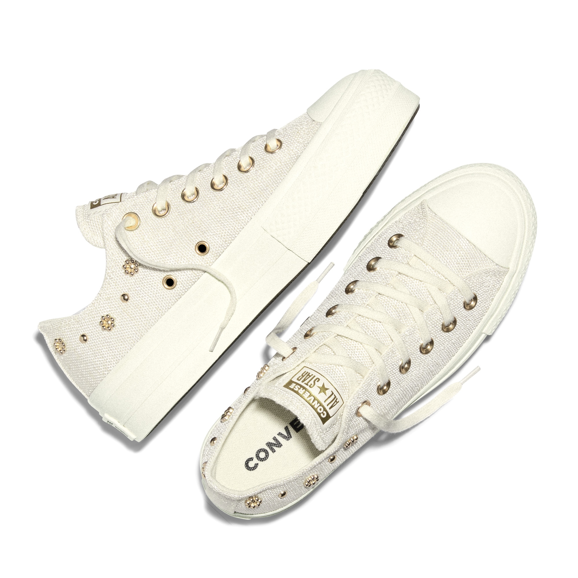 Zapatillas casual de mujer Chuck Taylor All Star Lift Shiny Heathered Canvas Studs Converse - Blanco roto Blanco roto-4
