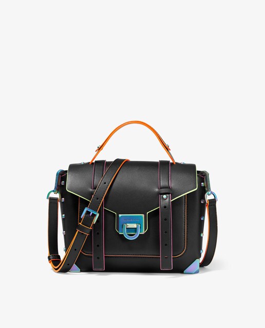 Imagen 0 de Bandolera Manhattan mediana de piel con ribete en contraste