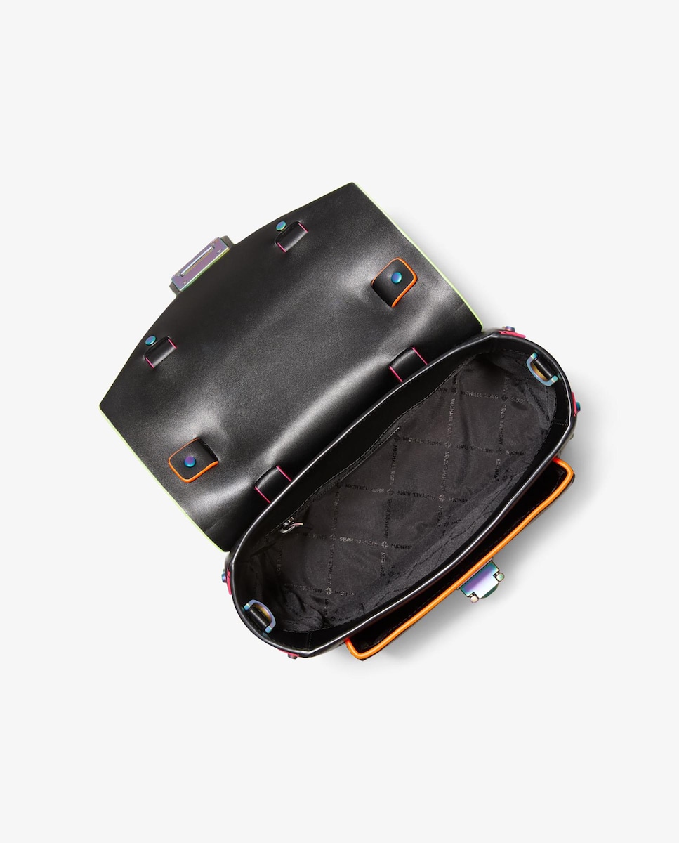 Bandolera Manhattan mediana de piel con ribete en contraste