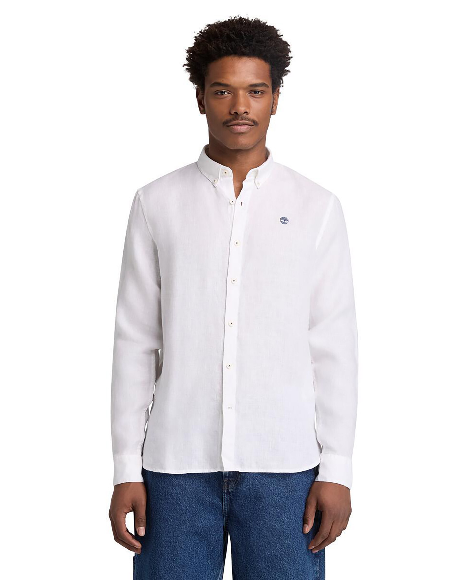 Imagen 0 de Camisa de lino de hombre lisa corte slim manga larga Blanco