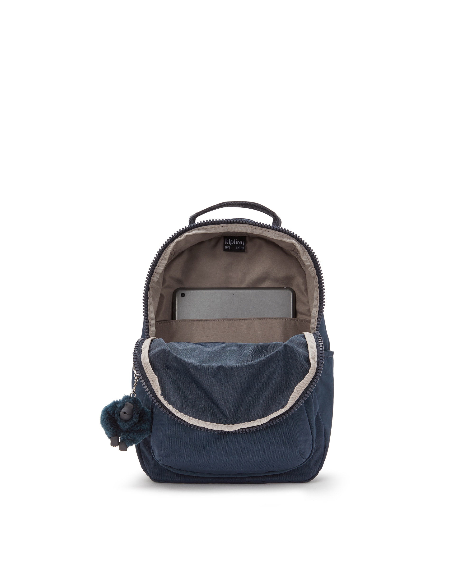 Mochila de mujer pequeña con cremallera y funda para tablet - Kipling - Marino Marino-3