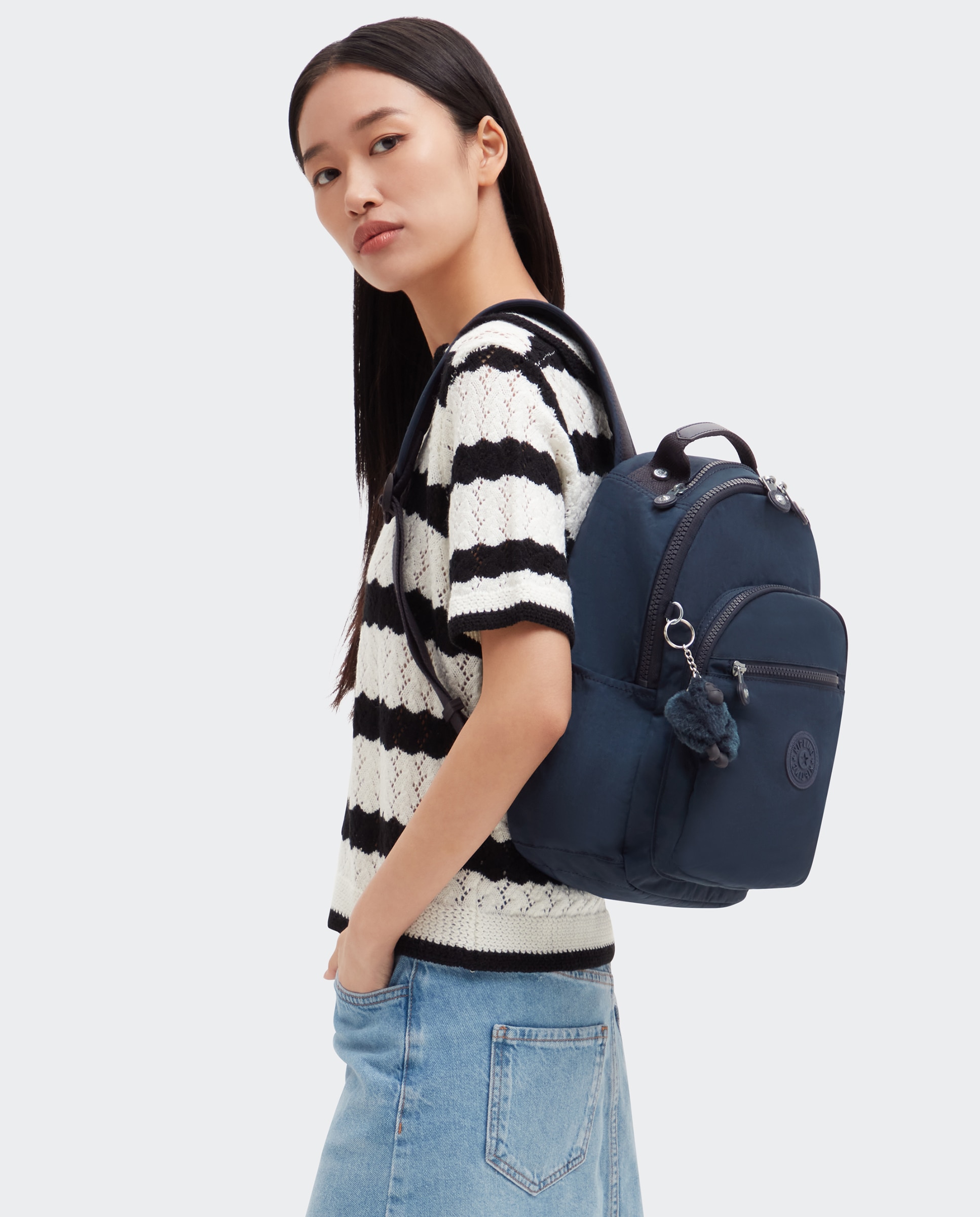 Mochila de mujer pequeña con cremallera y funda para tablet - Kipling - Marino Marino-2