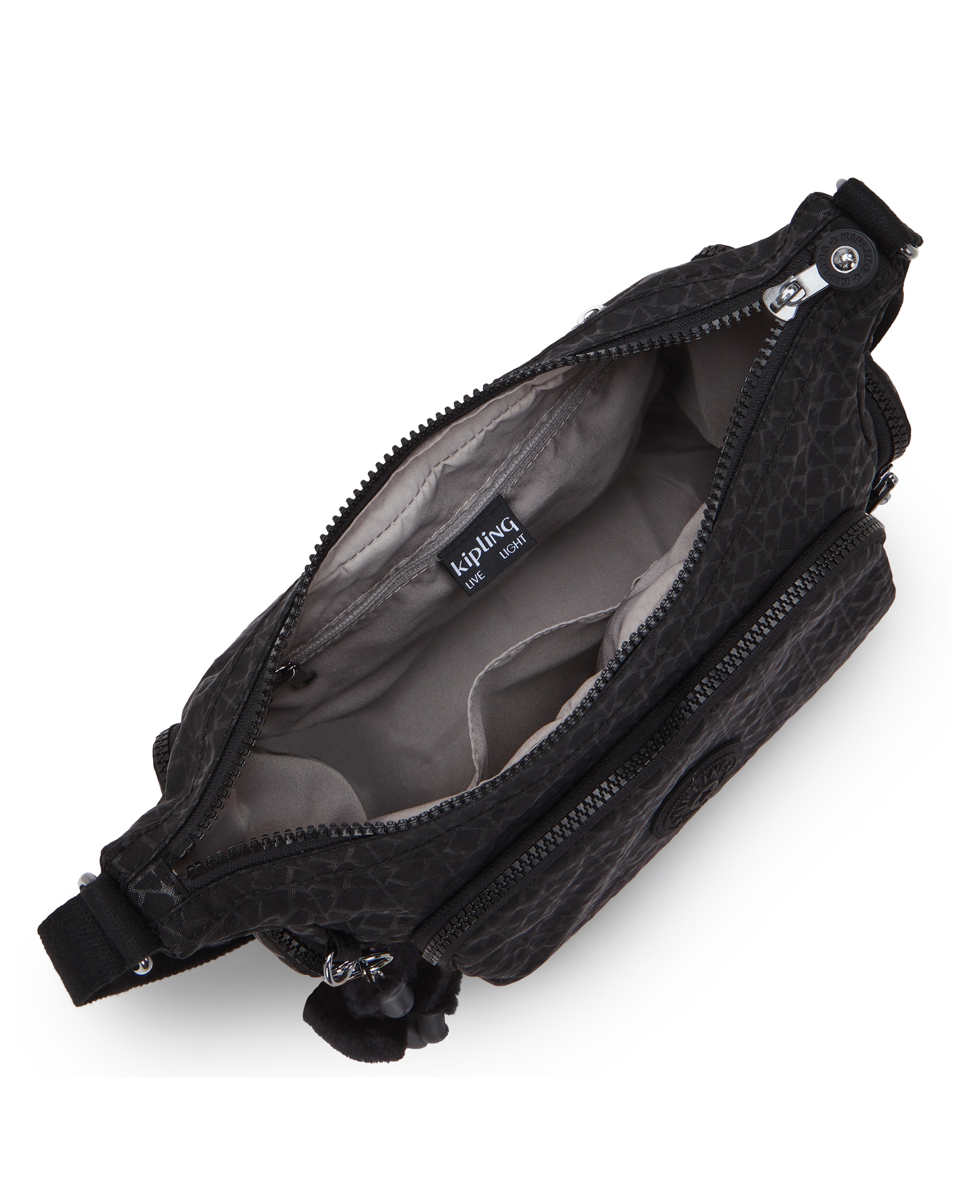 Bandolera de mujer mediana con cremallera y bolsillos exteriores - Kipling - Negro mate Negro mate-2