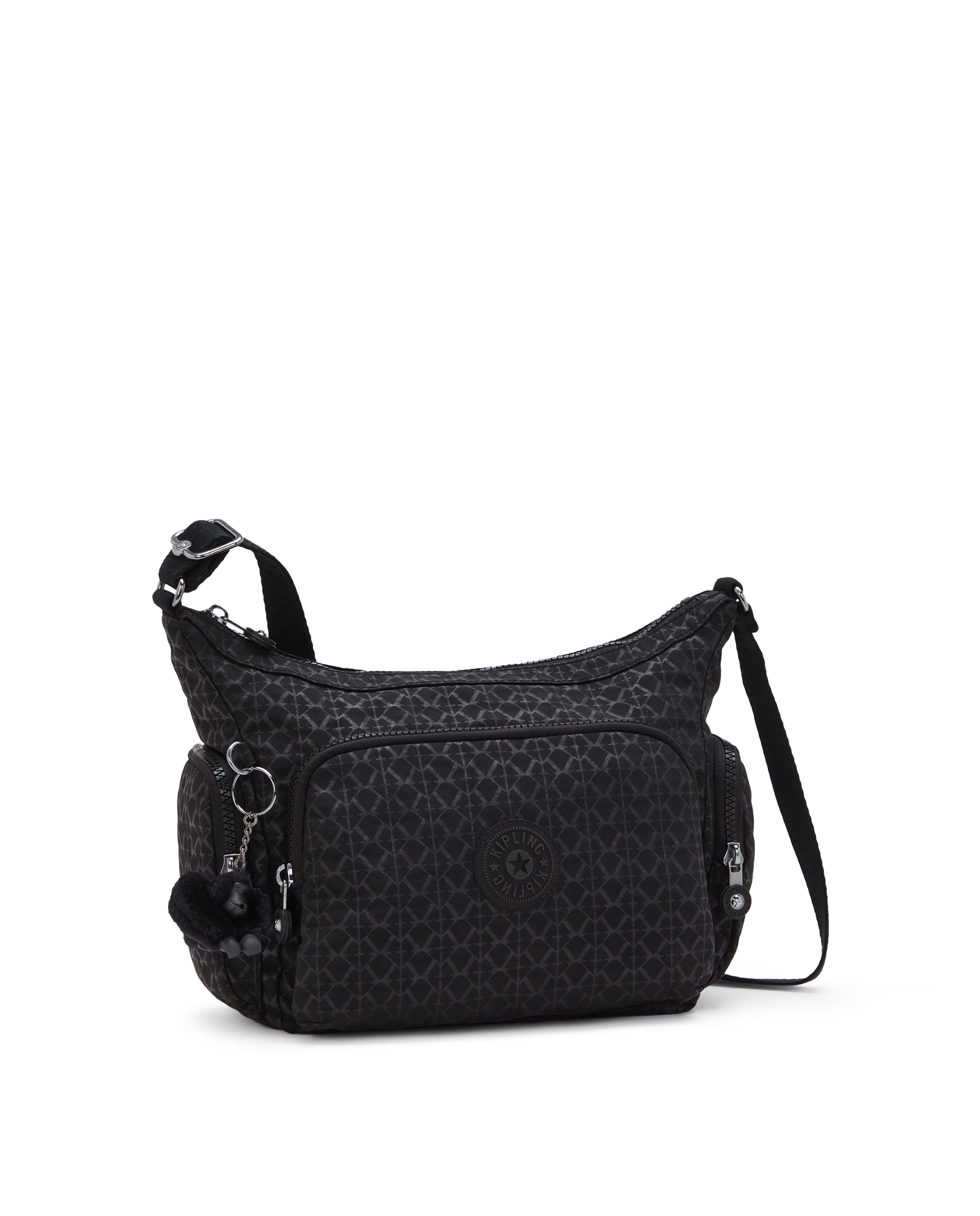 Bandolera de mujer mediana con cremallera y bolsillos exteriores - Kipling - Negro mate Negro mate-4