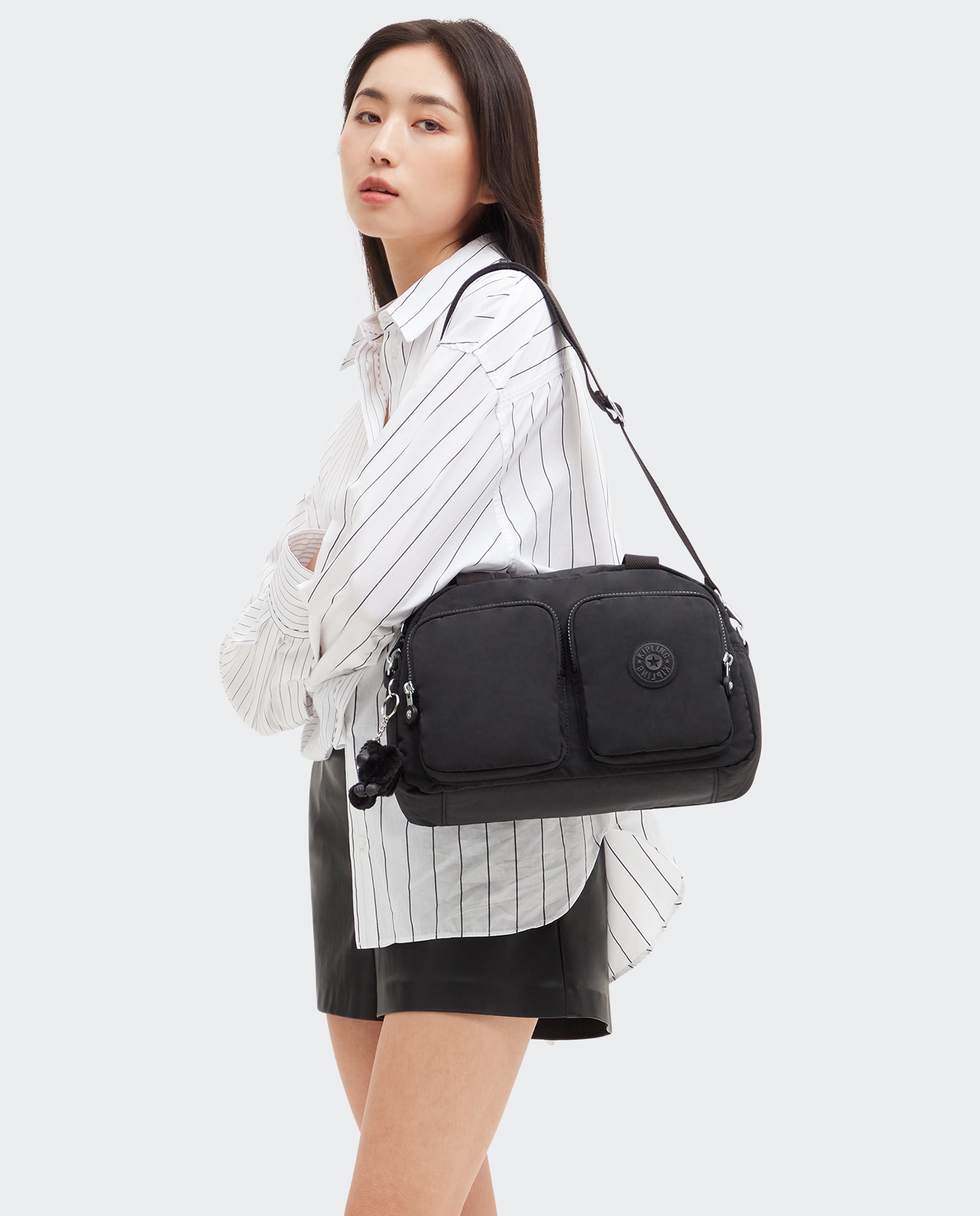 Bolso de hombro grande con bolsillos de cremallera y asa extraíble - Kipling - Negro Negro-2