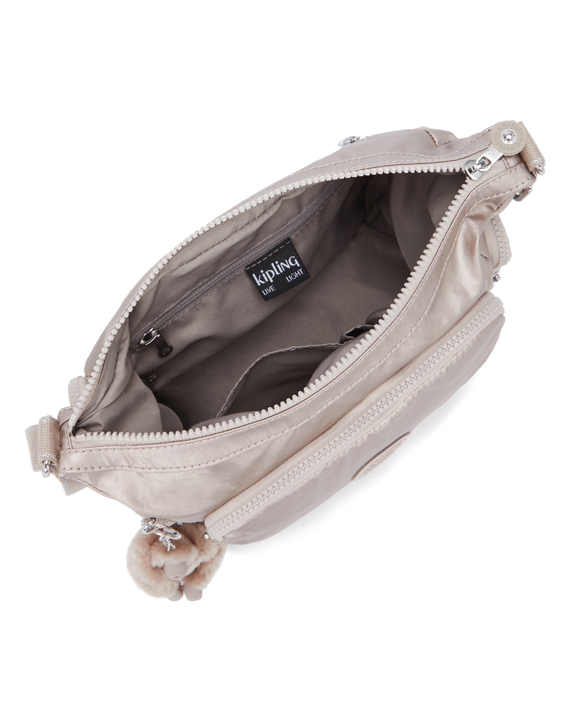 Bandolera de mujer mediana con cremallera y bolsillos exteriores - Kipling - Gris claro Gris claro-3
