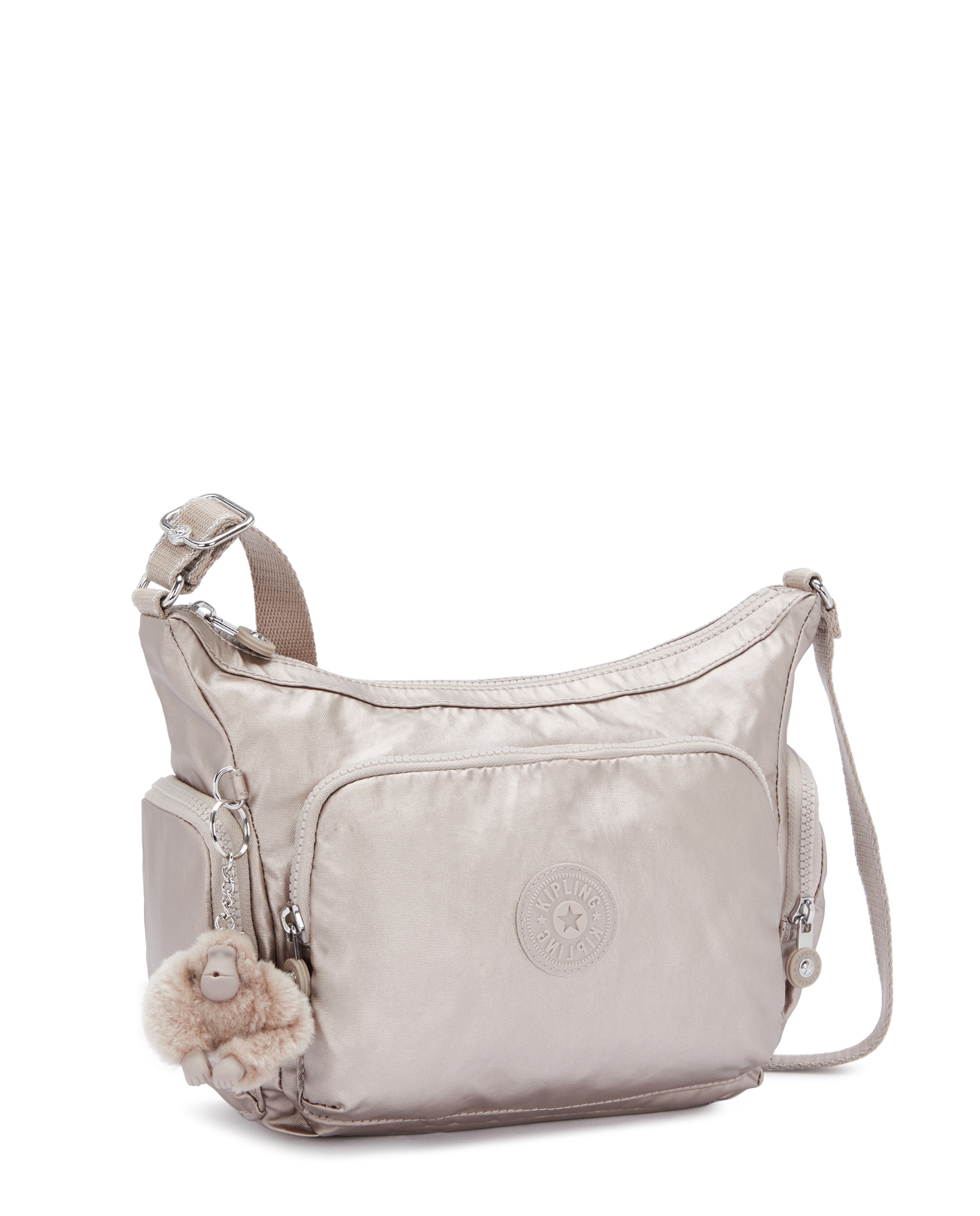 Bandolera de mujer mediana con cremallera y bolsillos exteriores - Kipling - Gris claro Gris claro-5