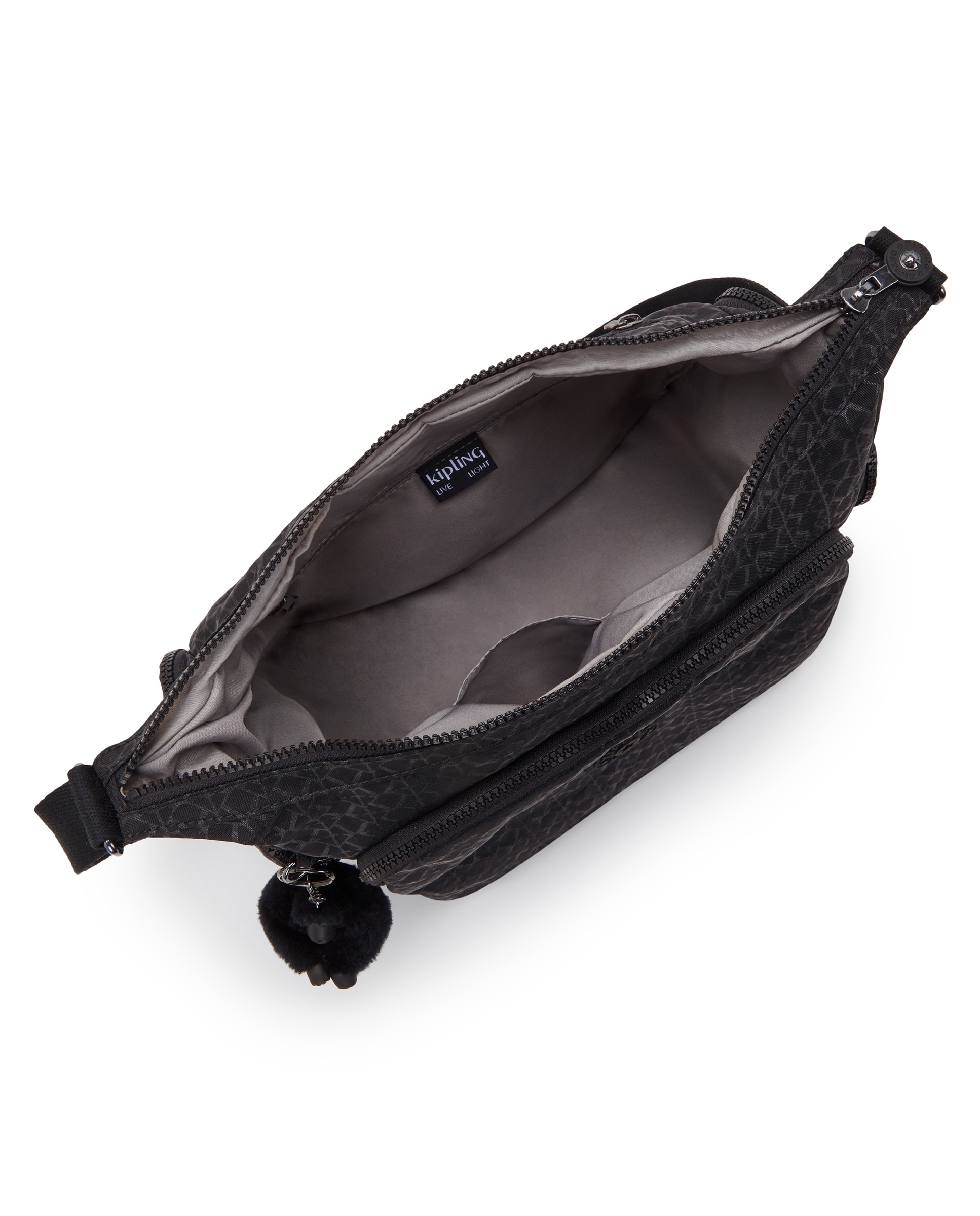 Bandolera de mujer grande con cremallera y bolsillos exteriores - Kipling - Negro mate Negro mate-2