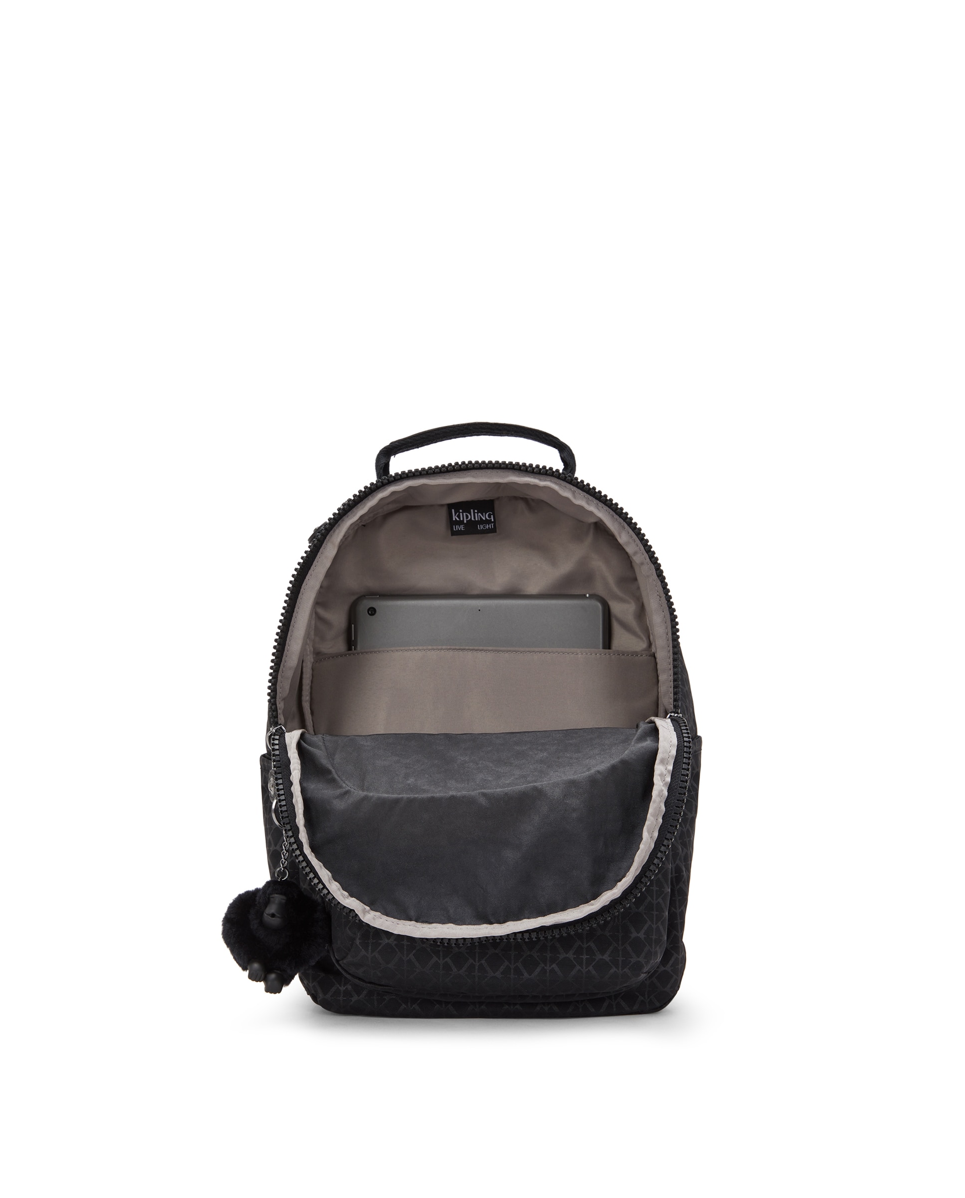 Mochila de mujer pequeña con cremallera y funda para tablet - Kipling - Negro mate Negro mate-2