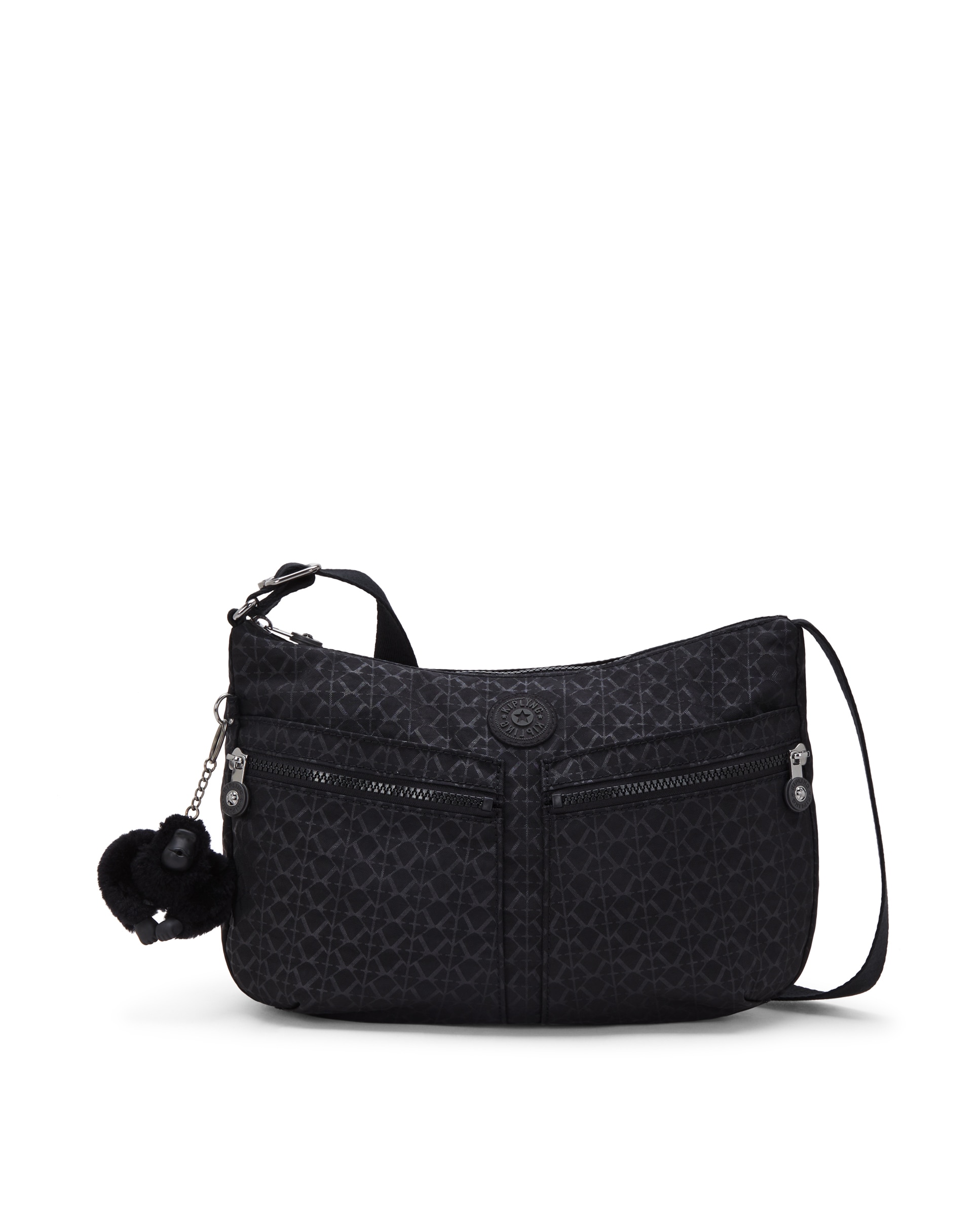 Bandolera de mujer mediana con múltiples bolsillos y llavero - Kipling - Negro mate Negro mate-1