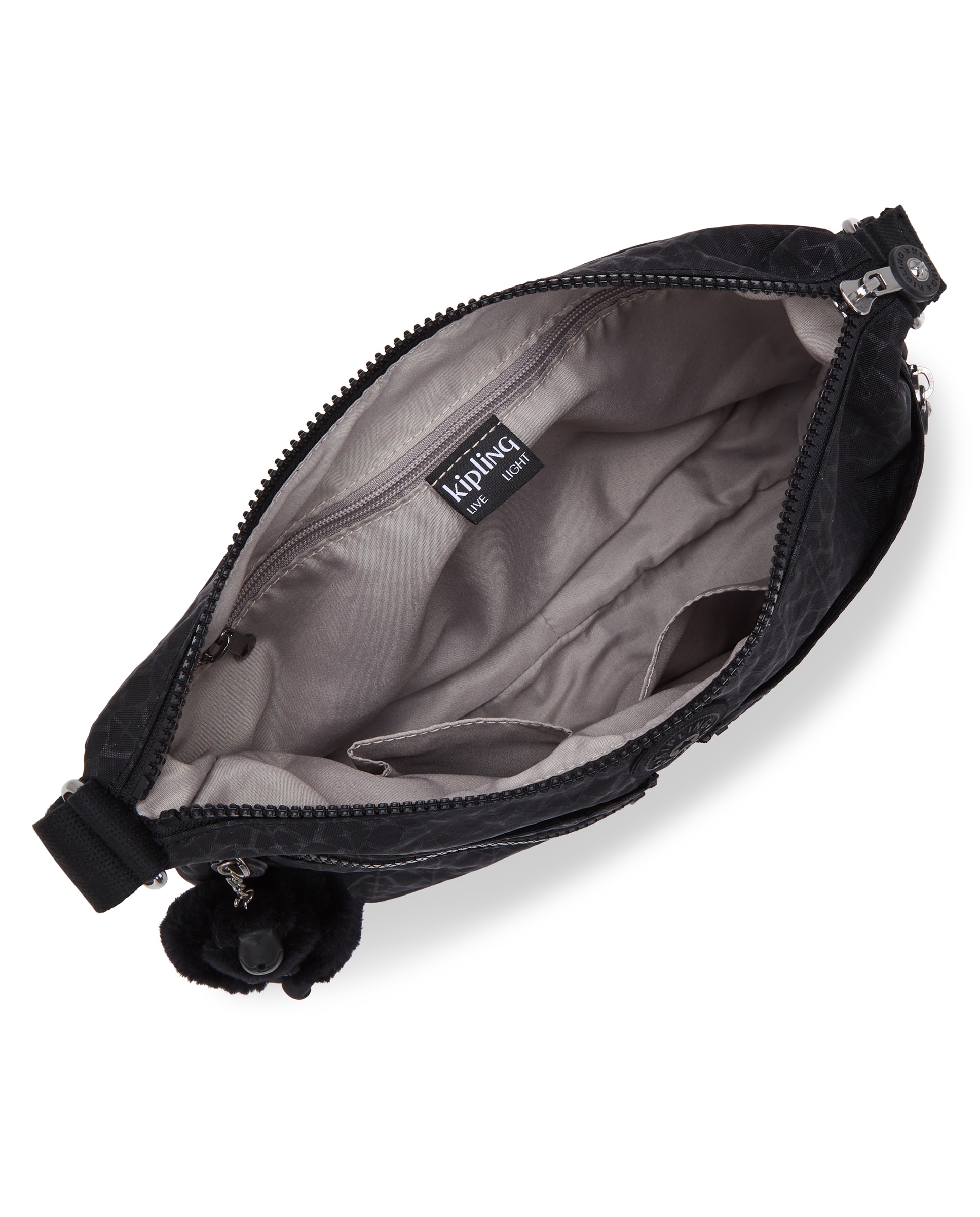 Bandolera de mujer mediana con múltiples bolsillos y llavero - Kipling - Negro mate Negro mate-2