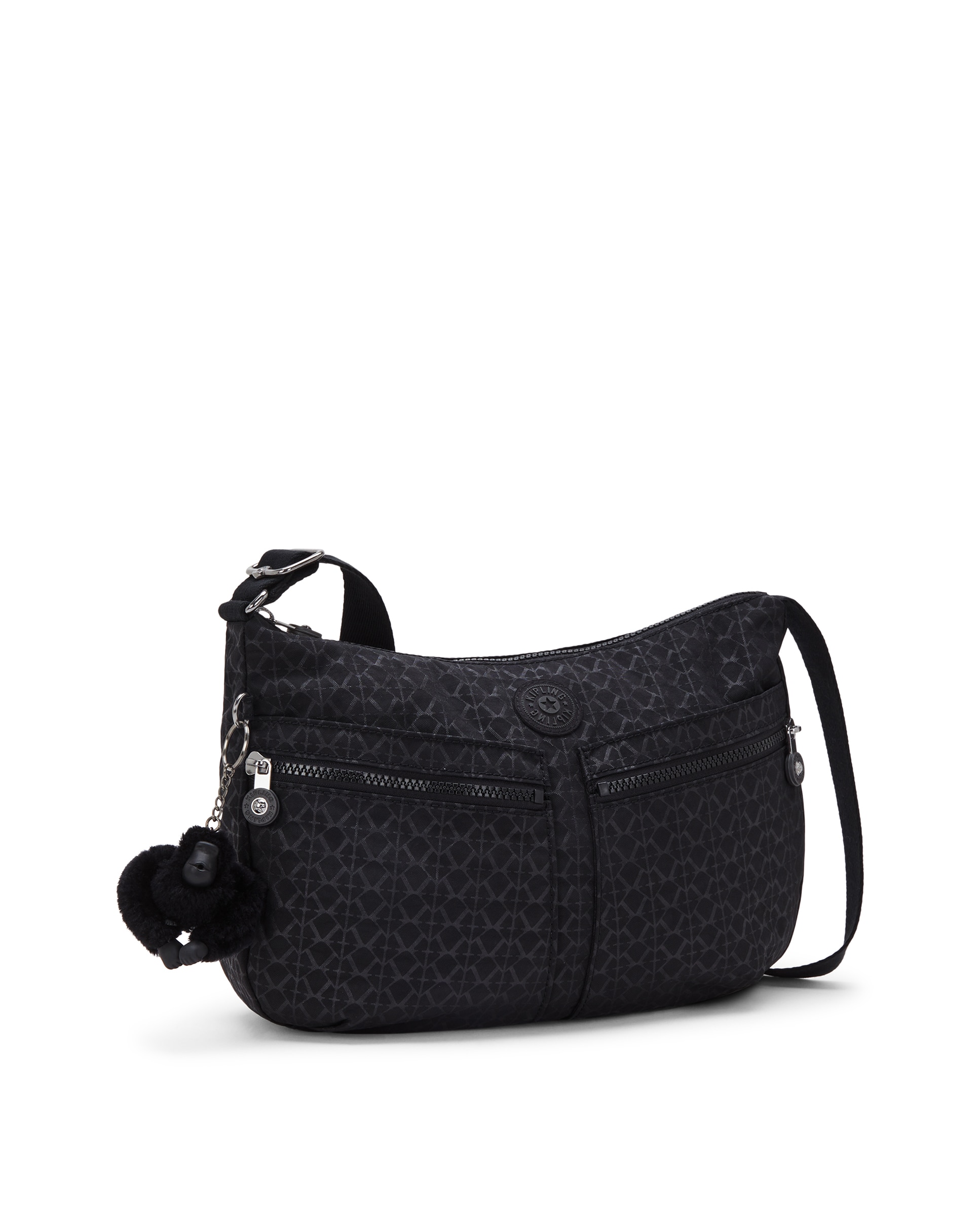 Bandolera de mujer mediana con múltiples bolsillos y llavero - Kipling - Negro mate Negro mate-4