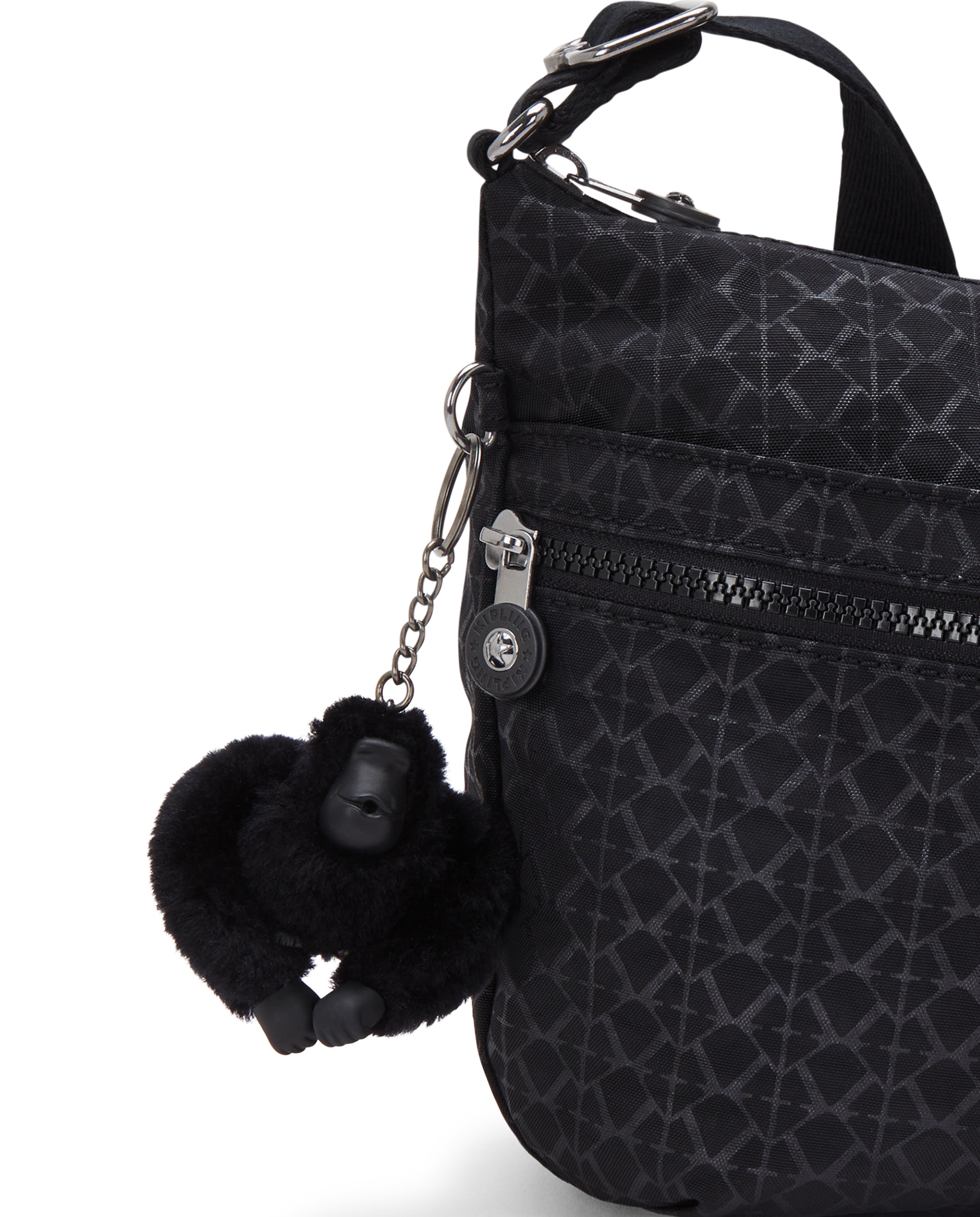 Bandolera de mujer mediana con múltiples bolsillos y llavero - Kipling - Negro mate Negro mate-5