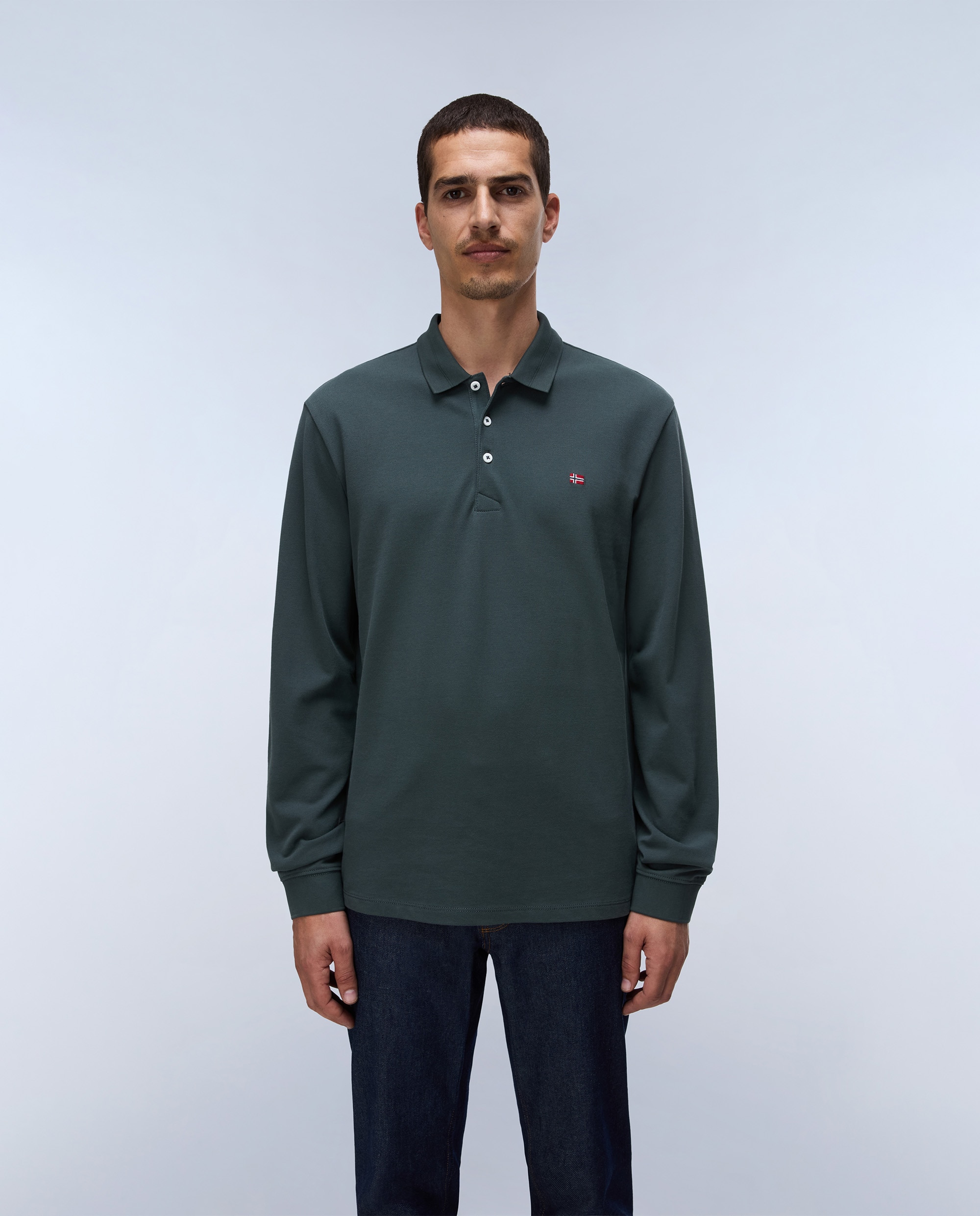 Polo de piqué de hombre de manga larga - Napapijri - Verde grisáceo Verde grisáceo-1