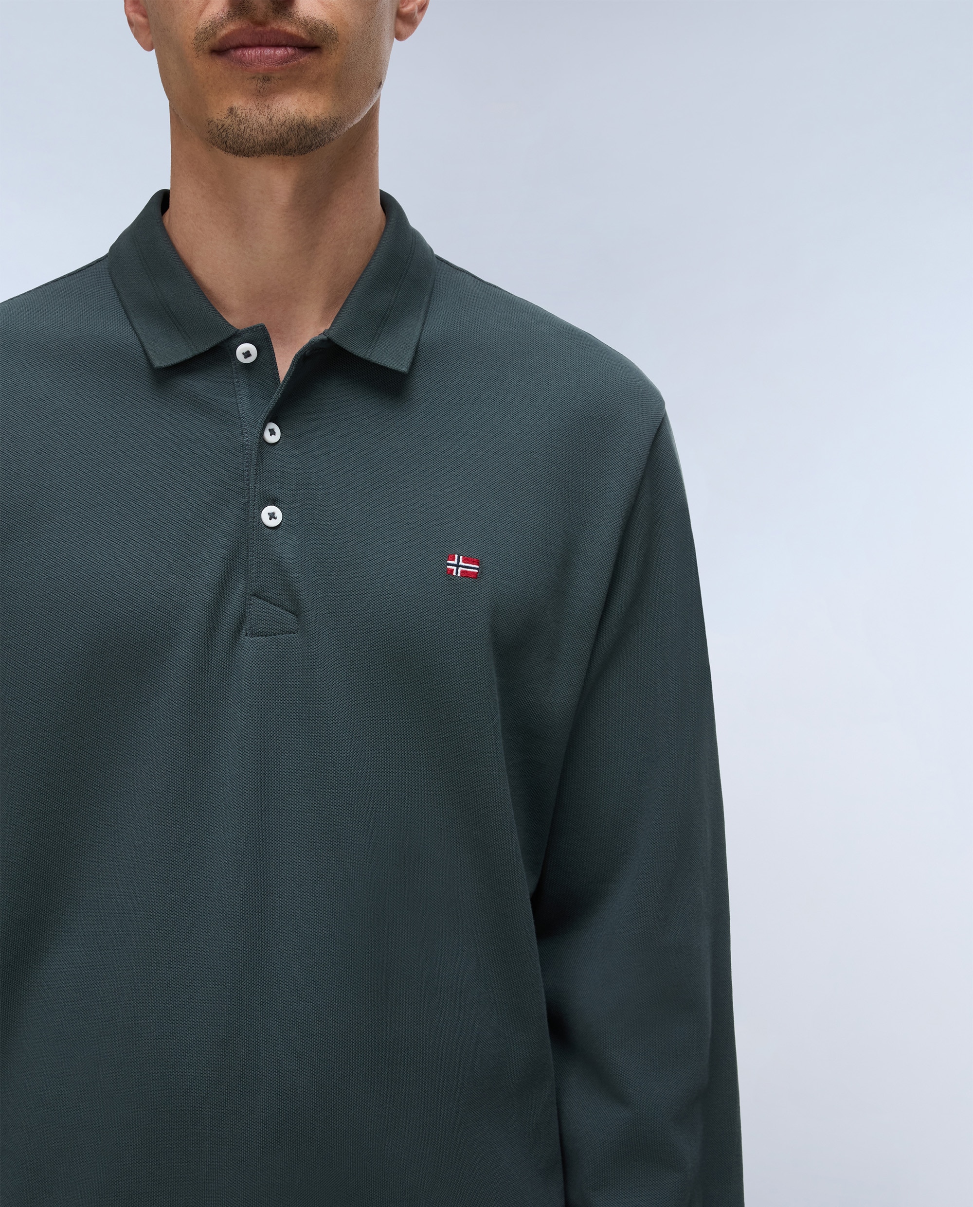 Polo de piqué de hombre de manga larga - Napapijri - Verde grisáceo Verde grisáceo-2