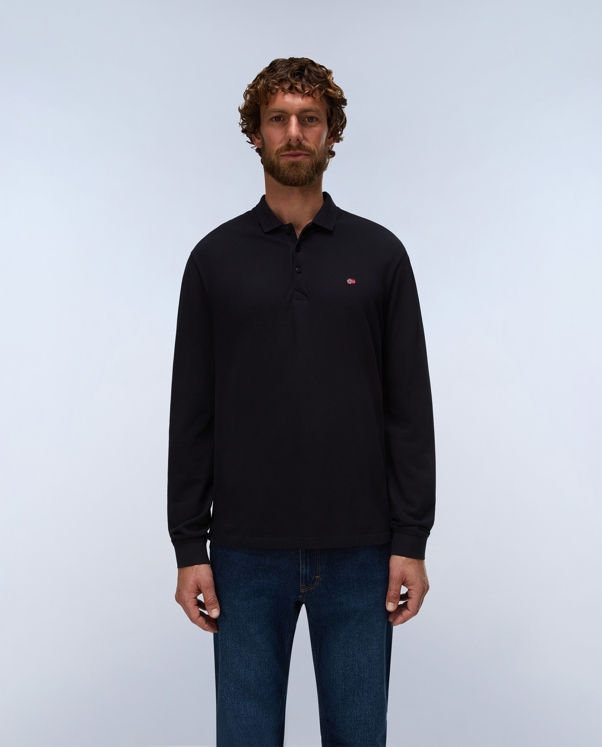 Polo de piqué de hombre de manga larga - Napapijri - Negro Negro-1